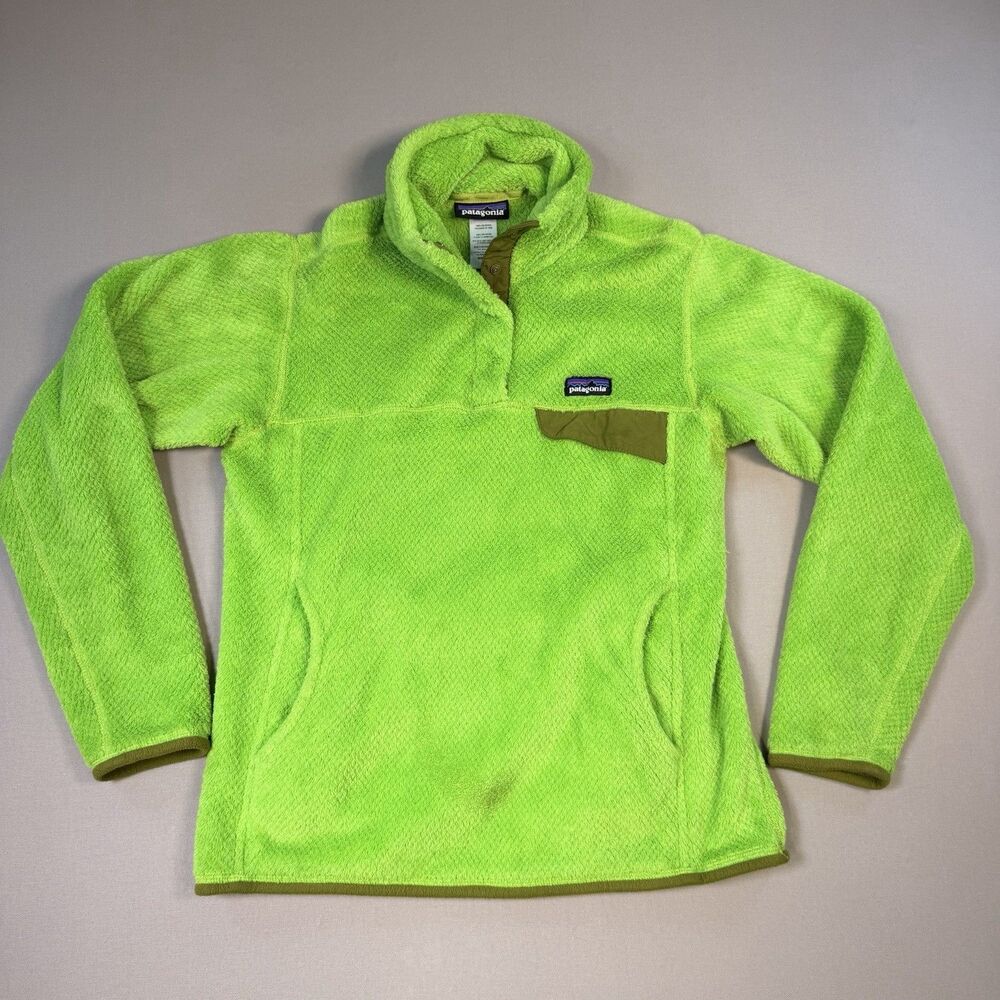 Patagonia Jacket Womens Small Lime Green 1/4 Snap T Fleece Fuzzy Outdoors Hiking